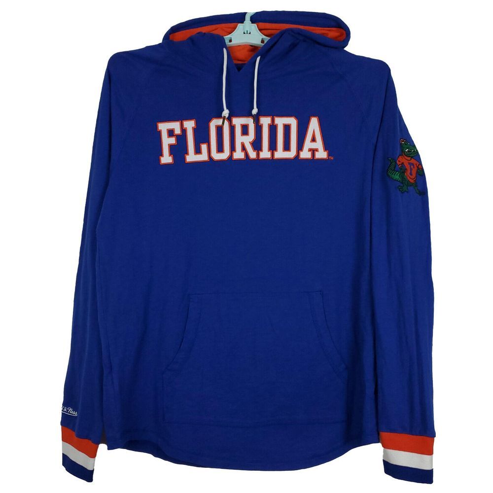 Florida Gators Mitchell & Ness NCAA L Large Hooded Longsleeve‎ Blue Slub NWT